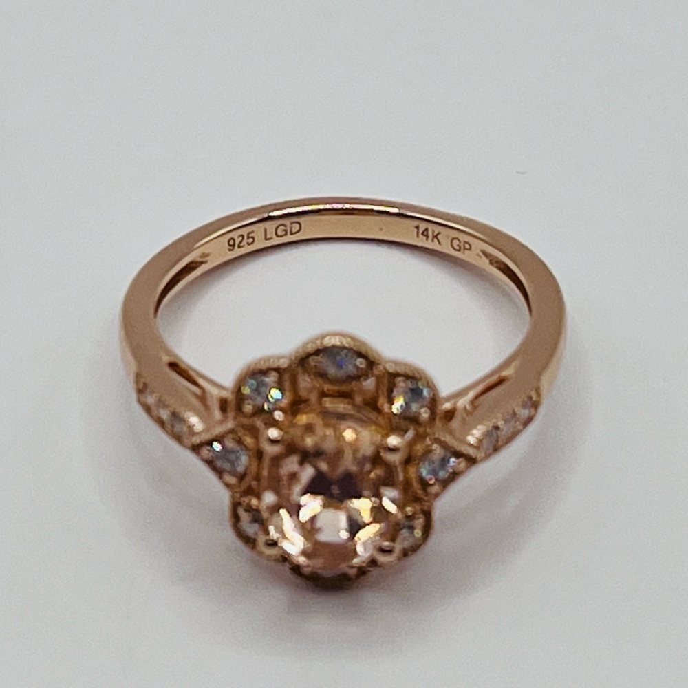 1.75 CT Lab Morganite and Diamond Ring 14K Gold Plated 925 Sterling Silver - Picture 6 of 8